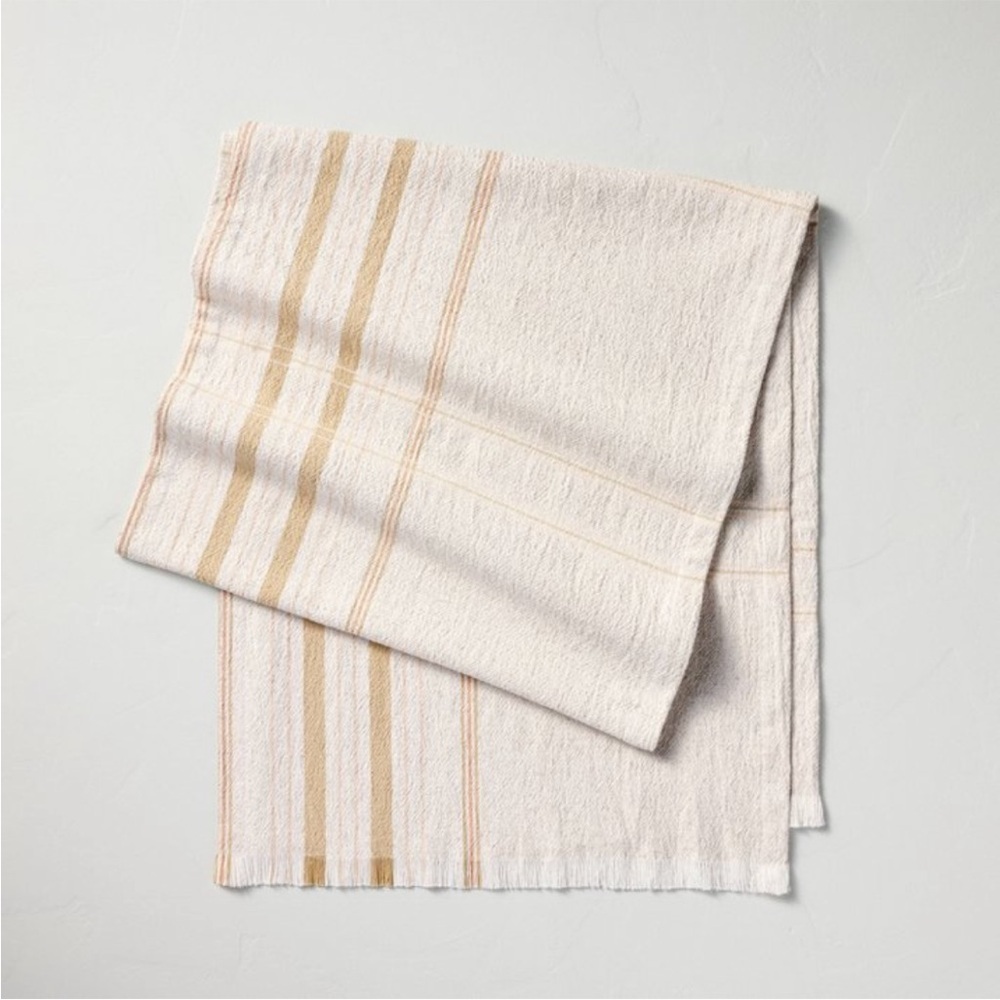 HEARTH & HAND NWT offer plaid woven table runner -light tan/blush -20x90